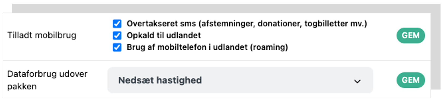 Indstil tilladelser til forbrug på mobilen